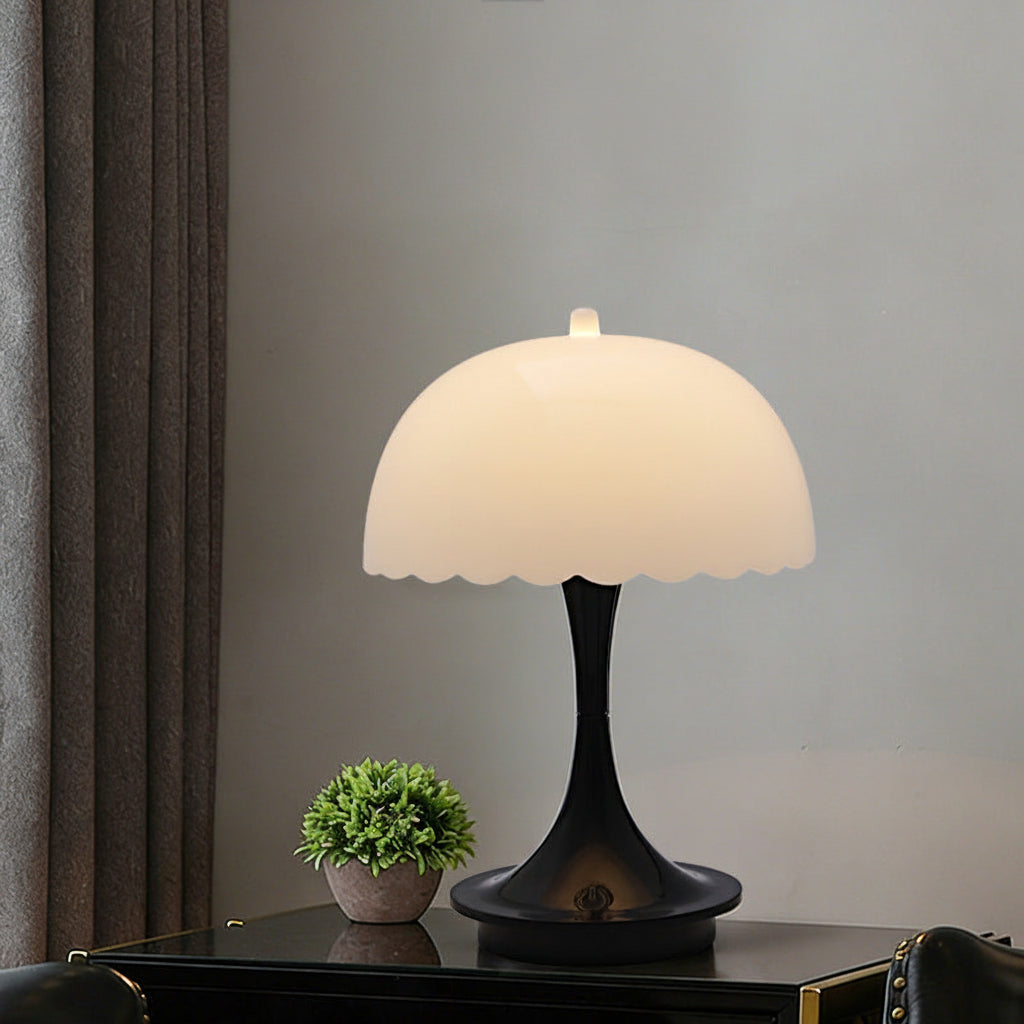 Modern mushroom-shaped table lamp with soft ambient LED lighting and touch controls.